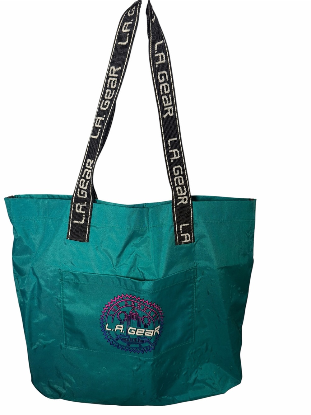 VTG L.A. Gear Teal Tote with Black Spell out Branded Straps